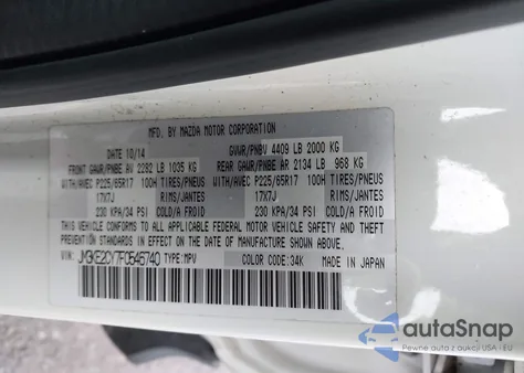 2015 Mazda Cx-5 Touring z USA, uszkodzony, nr VIN JM3KE2CY7F0546740